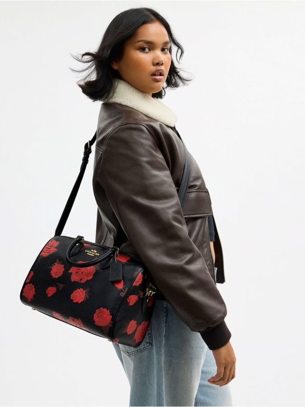 Coach Rowan Large Satchel Bag With Floral Print - Picture 5 of 7